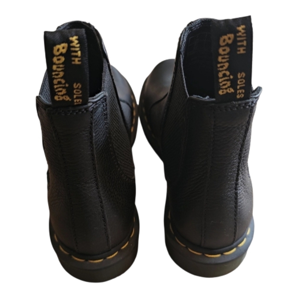 Dr Martens Black Leather Chelsea Boots Yellow Stitch Slip On Ankle Boots - Picture 3 of 8